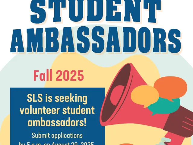 Student Legal Services green logo at the top. Below the logo is the text that says student ambassadors in blue color. 